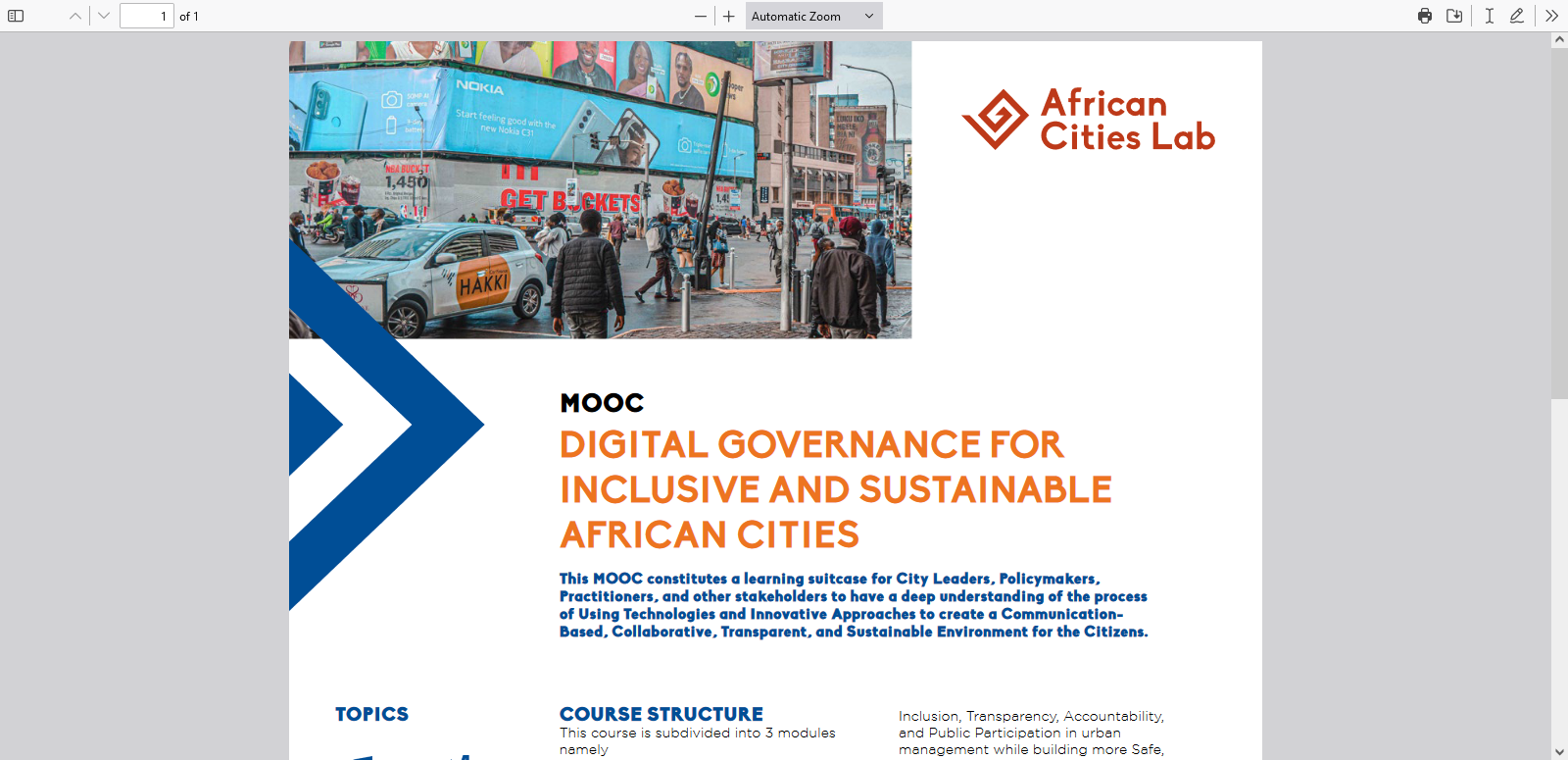 DIGITAL GOVERNANCE FOR INCLUSIVE AND SUSTAINABLE AFRICAN CITIES- (Free Course)