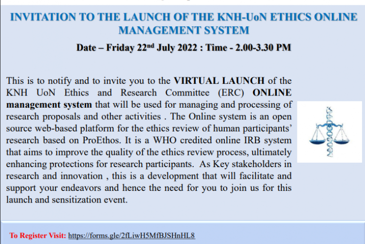 LAUNCH OF THE KNH-UoN ETHICS ONLINE MANAGEMENT SYSTEM