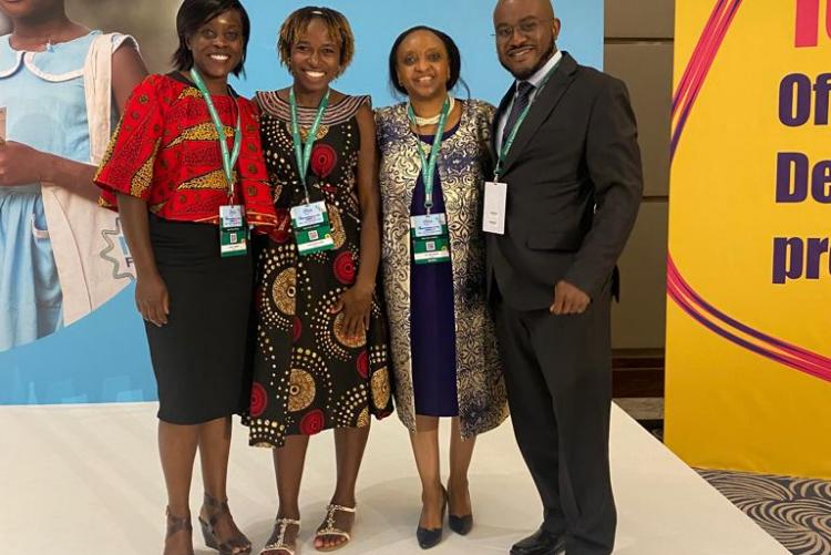 Dr Anne Beatrice Kihara, President Elect FIGO, with young upcoming Gynaecologists, Dr Diana Ondieki, Dr Lydia Akumu and Dr Paul Koigi, at the Merck Foundation Africa Asia Luminary 2022 conference held in Dubai, UAE from 15-16 November 2022