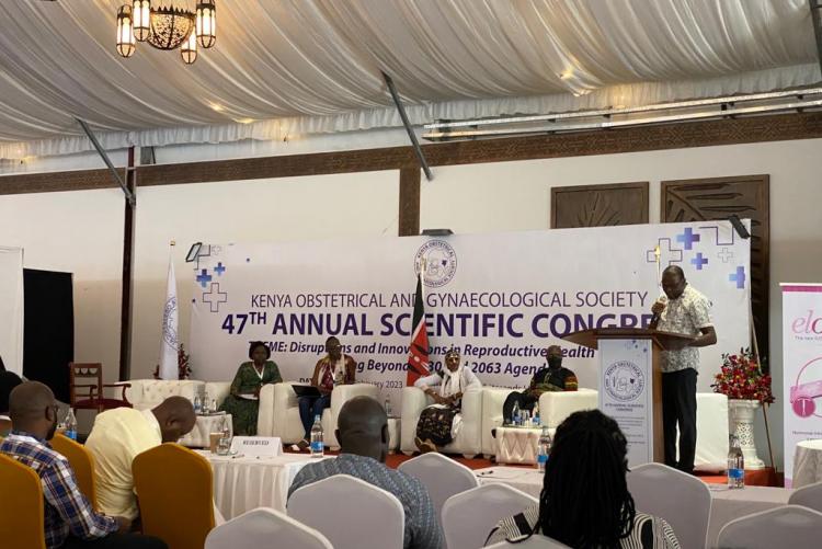 PROFESSOR NDAVI AND PROFESSOR CHESEREM AMONG OTHER DELEGATES DURING A PLENARY SESSION ON  FGM.