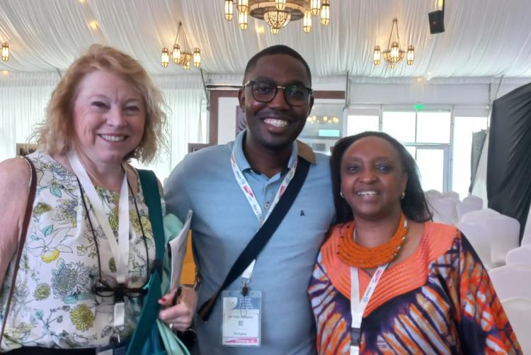 President FIGO Prof. Jeanne Conry, mentee Dr. Felix Nyagaka-Aga Khan University teaching Hospital 2nd year postgraduate and Dr. Kihara Anne President Elect FIGO at the 47th KOGS Annual Scientific Congress