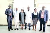 Pastor and motivational speaker Robert Burale (Left) poses with the chair, Prof. Eunice Cheserem(2nd left), Dr Yusuf Khalil (middle), the post graduate student chief registrar and Dr Diana Ondieki a lecturer in the department. Robert Burale gave a talk to faculty and postgraduate students during a wellness forum titled "Self awareness"